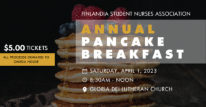SNA Pancake Breakfast April 1, 2023 at Gloria Dei Lutheran Church from 8:30 a.m. to noon.